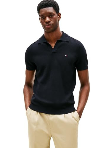 Tommy Hilfiger Men's Knit Textured Short Sleeve Polo,Desert Sky X-Small | Amazon (US)