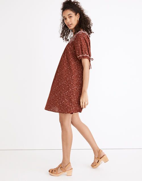 Embroidered Puff-Sleeve Babydoll Dress in Dotted Vines | Madewell