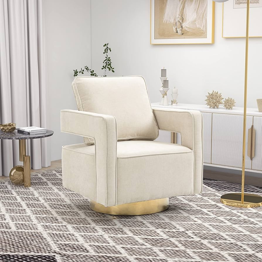 Betoko Swivel Accent Barrel Chair,Modern Open Back Armchair with Gold Metal Base,Chenille Upholst... | Amazon (US)