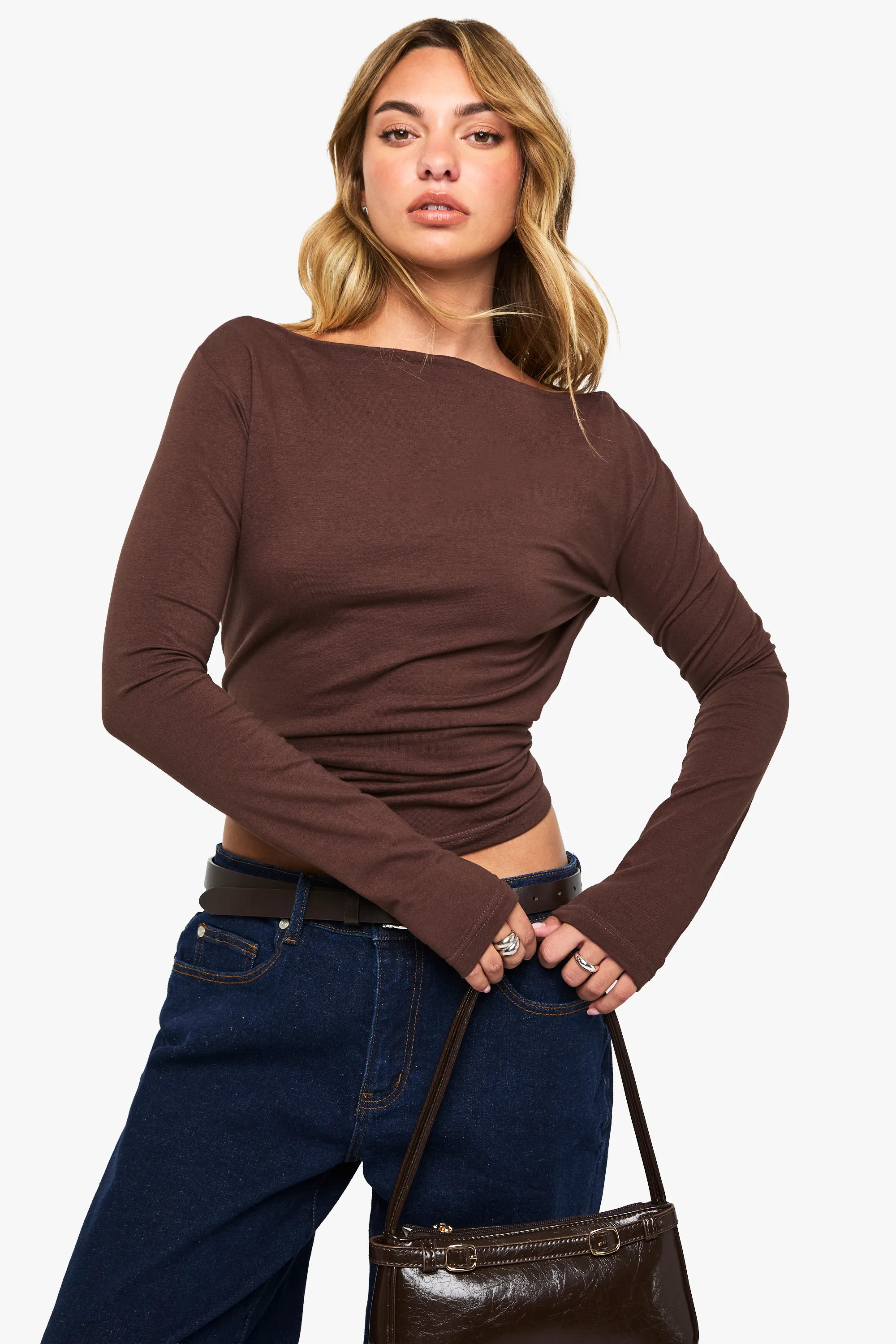 Cotton Boat Neck Long Sleeve Top | Boohoo.com (UK & IE)