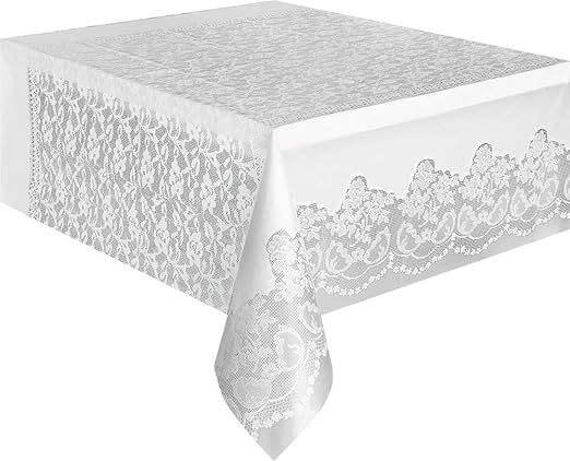 White Lace Rectangular Plastic Table Cover - 54" x 108" (1 Count) - Premium Quality, Reusable, Wa... | Amazon (US)