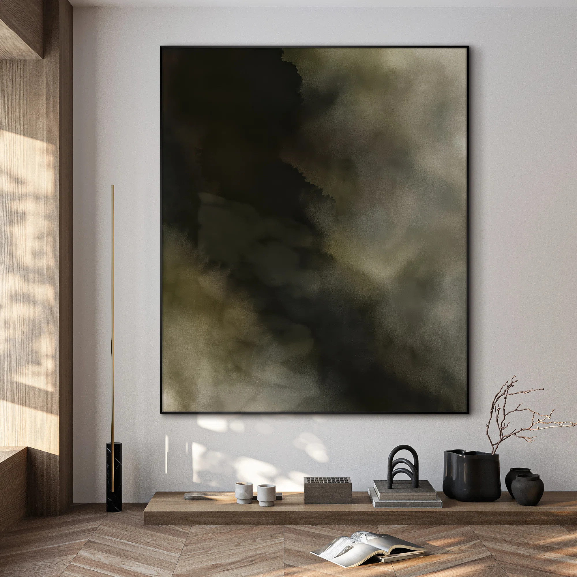 Extra Large Wall Art Fabric Print - Moody Abstract Art Dark Green & Beige Toned Contemporary Artw... | Wayfair North America