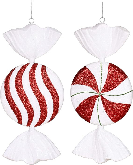 Vickerman 13" Red-White-Green Flat Peppermint Candy Christmas Ornament, 2 per Box | Amazon (US)