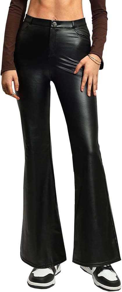 Navneet Women Faux Leather Pants PU High Waist Straight Leg Pants with Pockets | Amazon (US)