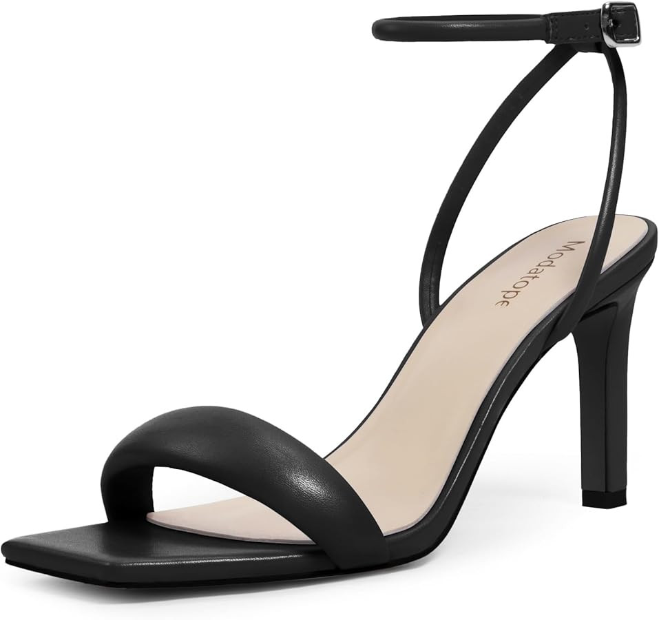 Modatope Womens Heels Square Open Toe Strappy High Heels Ankle Strap Heeled Sandals for Women Par... | Amazon (US)