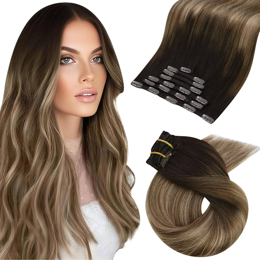 Moresoo Clip in Hair Extensions Brown Balayage Blonde 18 inch 120g 7pcs | Amazon (US)