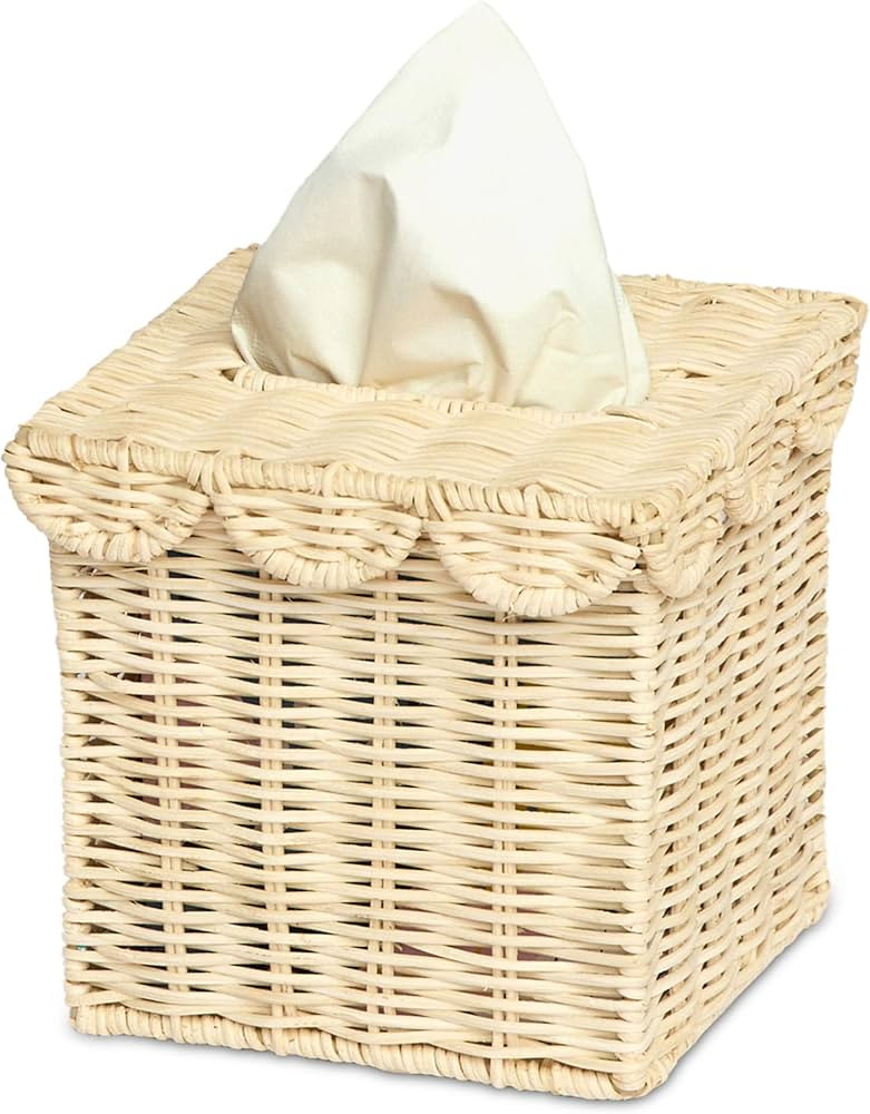 BEBE BASK Handwoven Scalloped Square Tissue Box Cover (4.5 \u00d7 4.5 \u00d7 5.3 in) \u2013 Ratta... | Amazon (US)