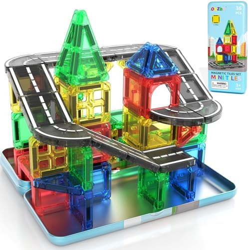 ORZbb Mini Magnetic Tiles Road with Case Toddler Travel Toys Trip Essentials Set, Magnetic Buildi... | Amazon (US)