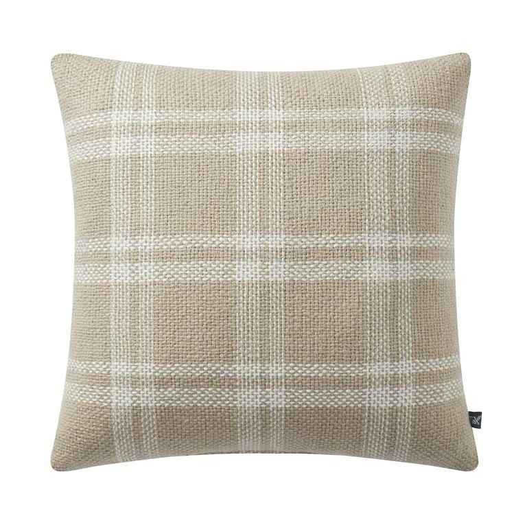 My Texas House 20" x 20" Emerson Reversible Tan Plaid Cotton Decorative Pillow | Walmart (US)