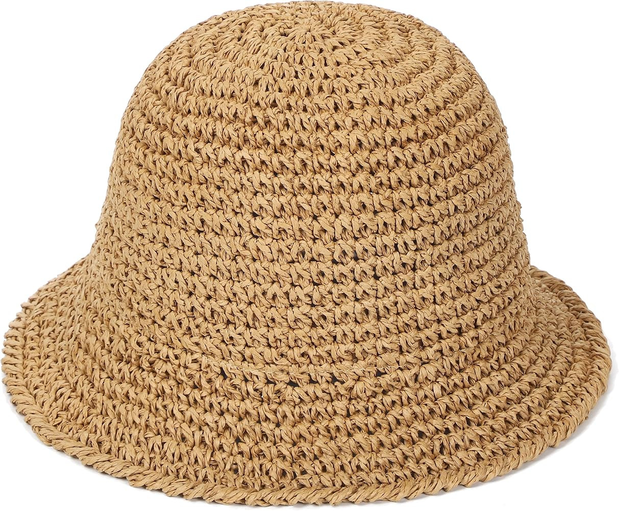 Womens Sun Hat Handmade Straw Bucket UV Protection Wide Brim Packable Travel Summer Cap for Beach... | Amazon (US)