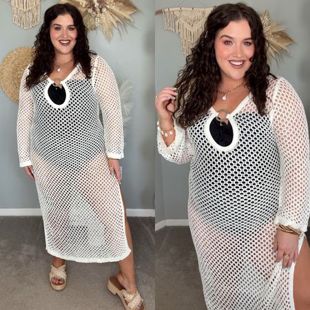Amazon one piece swimsuit + crochet coverup ☀️🐚🌺 Size XL in coverup, XXL in swimwear 

#LTKStyleTip #LTKSwim #LTKPlusSize