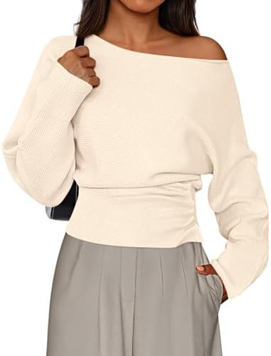 PRETTYGARDEN Women Off The Shoulder Sweater 2025 Fall Trendy Long Batwing Sleeve Knit Pullover Go... | Amazon (US)