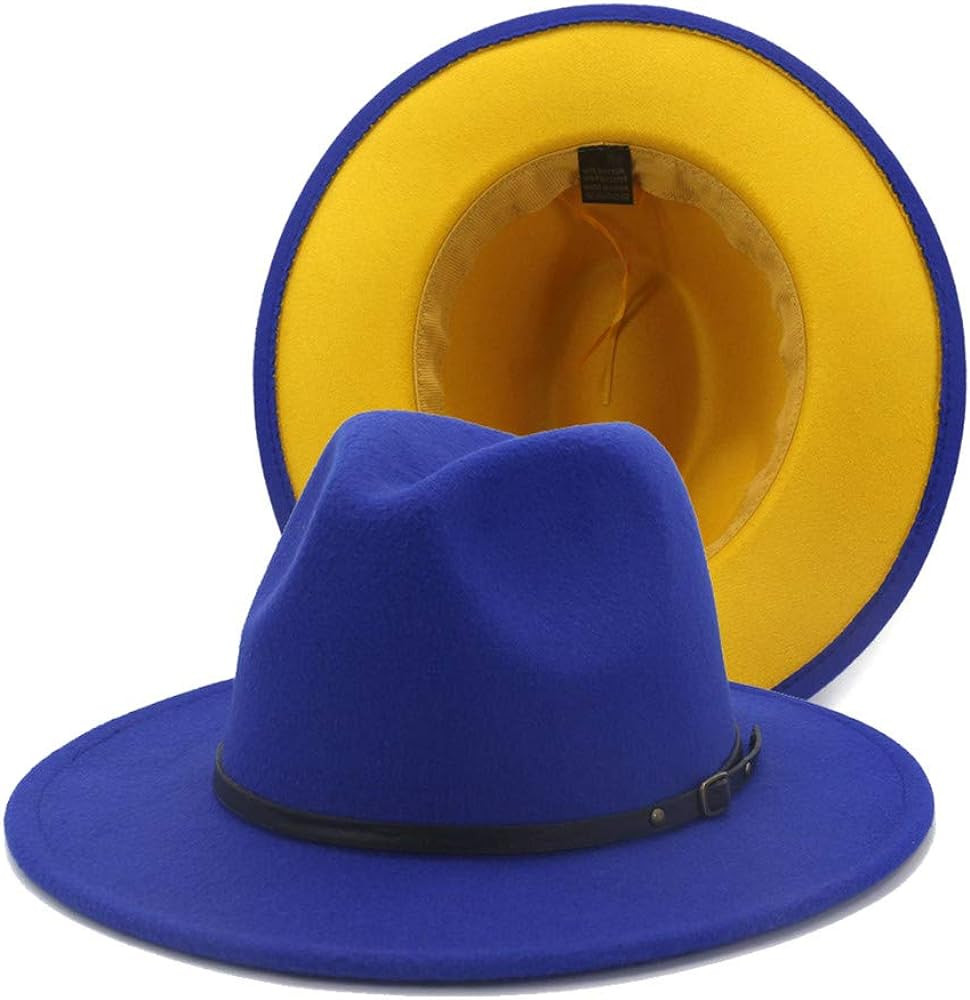 Gossifan Fedora Hats for Women Wide Brim Two Tone Felt Panama Hat with Belt-Buckle | Amazon (US)
