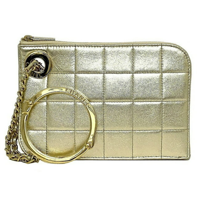 Pre-Owned Chanel Clutch Bag Gold Chocolate Bar Leather Lambskin 7th CHANEL Handbag Chain Quilted ... | Walmart (US)