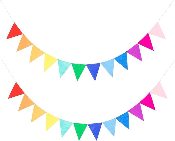 2 Assembled Rainbow Banners Felt Bunting Multicolor for Colorful Birthday Party Decorations | Amazon (US)