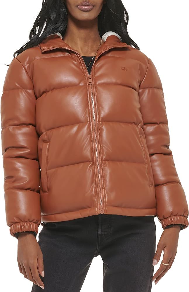 Levi's Women's Vegan Leather Quilted Hooded Puffer | Amazon (US)