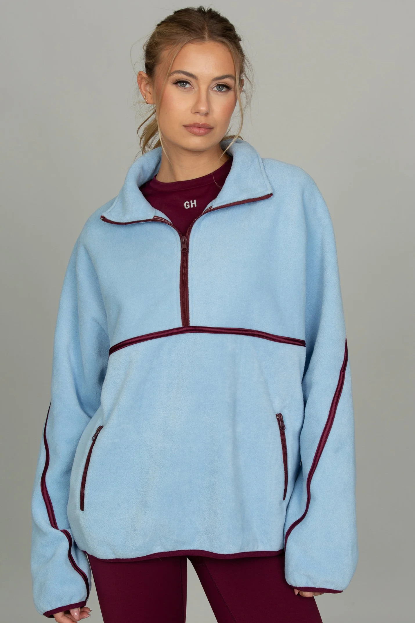 Light Blue Minimalistic Half-Zip Pullover | Gold Hinge