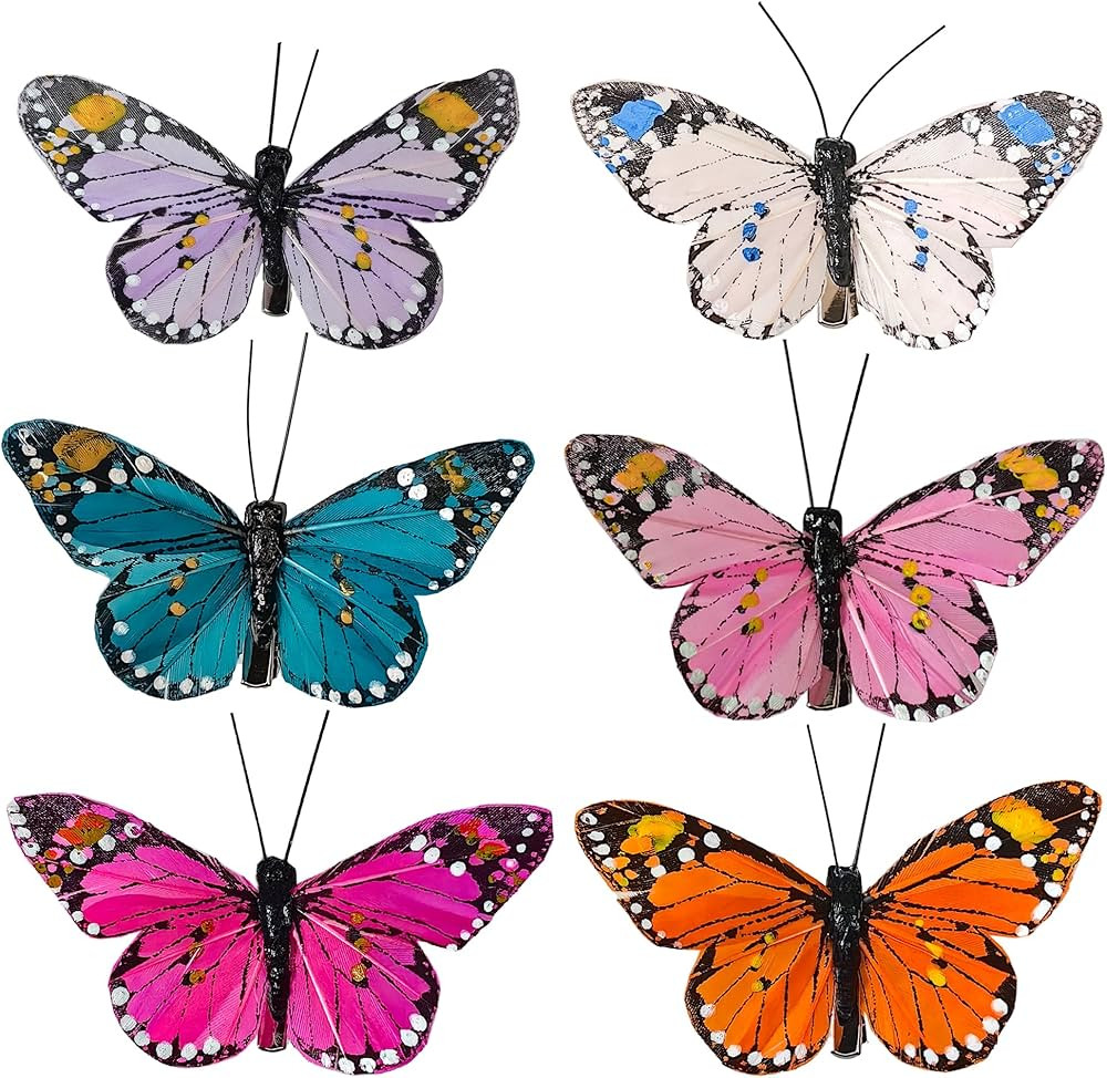 Berfutall- Feather Butterfly Decorations Set of 12 Vibrant Multi Colored Craft Butterflies on Cli... | Amazon (US)
