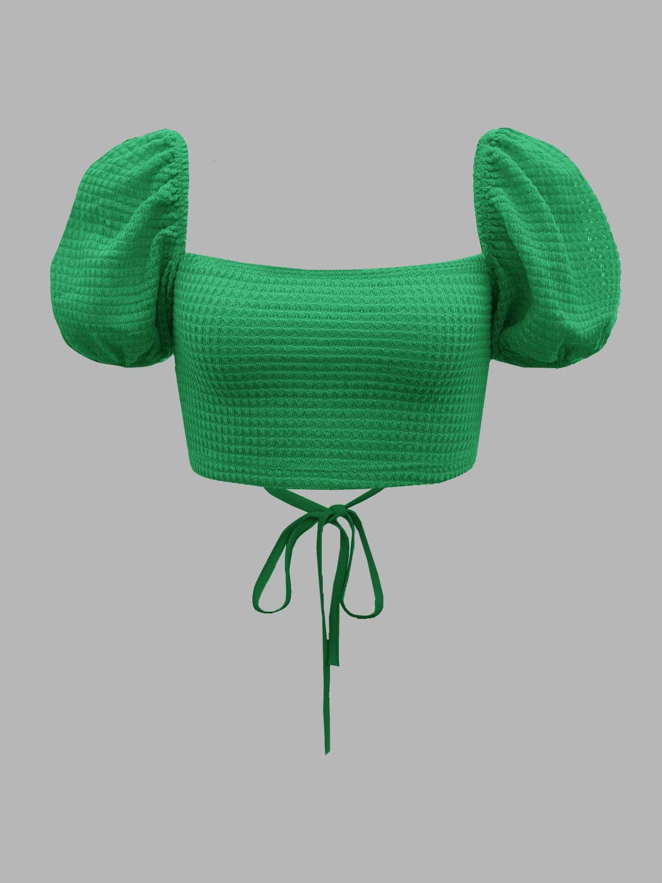 SHEIN VCAY Puff Sleeve Lace Up Backless Crop Top | SHEIN