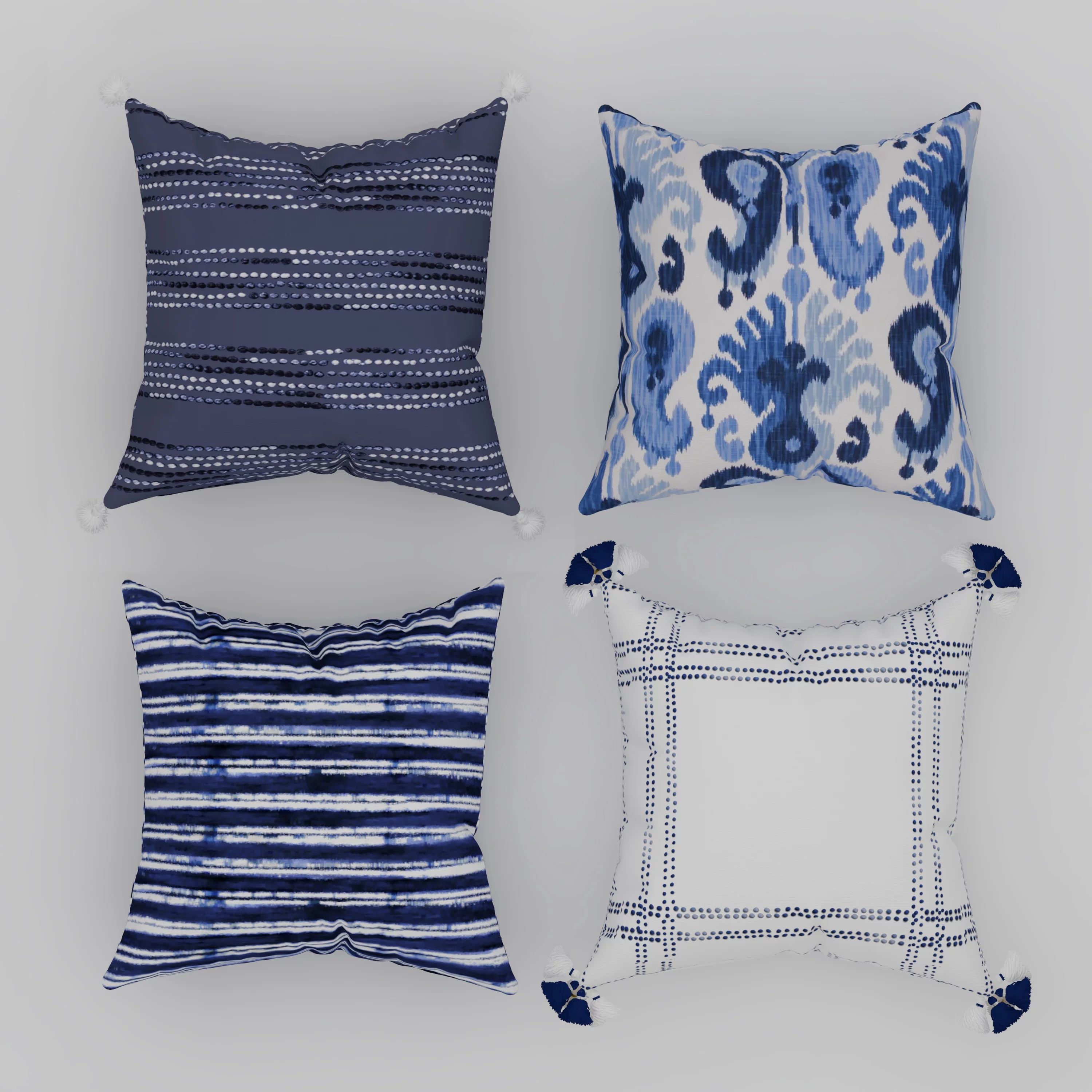 Coordinating Decorative Throw Pillow Covers, Square, 18" x 18", Blue, Set of 4, Ikat Print and Ge... | Walmart (US)