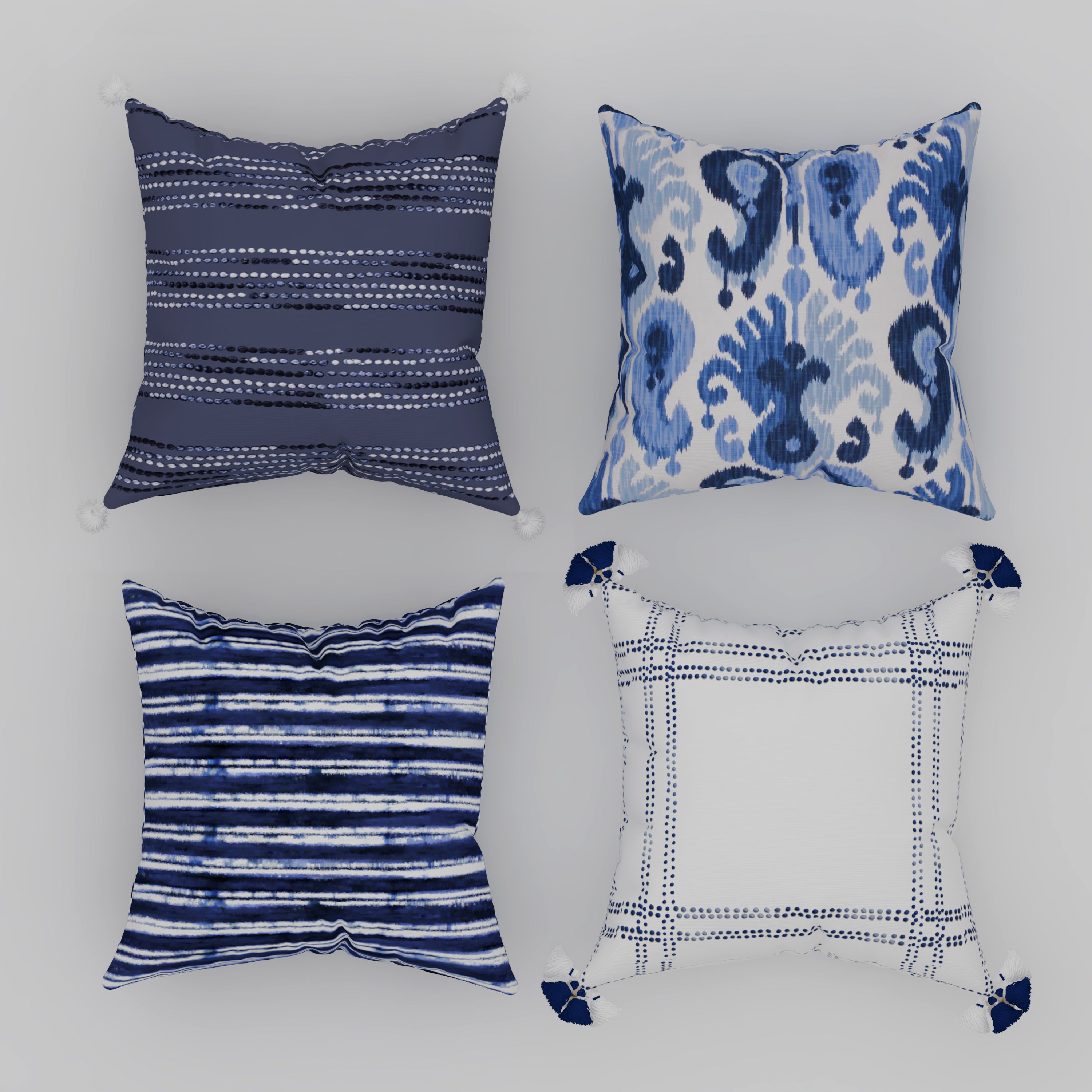 Coordinating Decorative Throw Pillow Covers, Square, 18" x 18", Blue, Set of 4, Ikat Print and Ge... | Walmart (US)