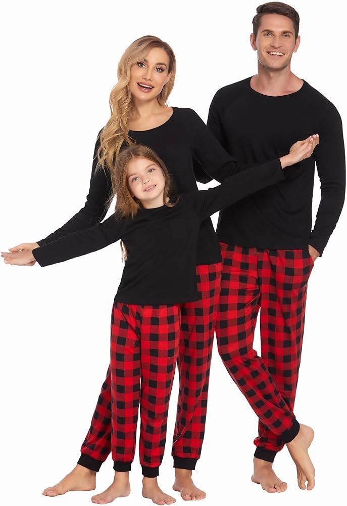 Ekouaer Family Matching Pajamas Christmas Sleepwear Long Sleeve Sleep Shirt with Plaid Pants Soft... | Amazon (US)