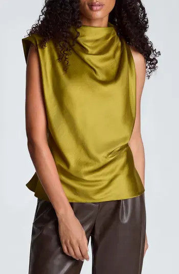 Kenneth Cole Draped Asymmetric Satin Blouse in Picholine at Nordstrom Rack, Size Large | Nordstrom Rack