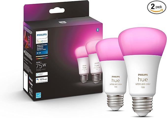 Philips Hue A19 LED Smart Light Bulbs - Flicker-Free 75w Light Bulbs - Control with Hue App - Com... | Amazon (US)