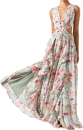 Women Floral Dress Off Shoulder Dress Maxi Dress Backless Dress for Women Slit Dress Cocktail Dre... | Amazon (US)