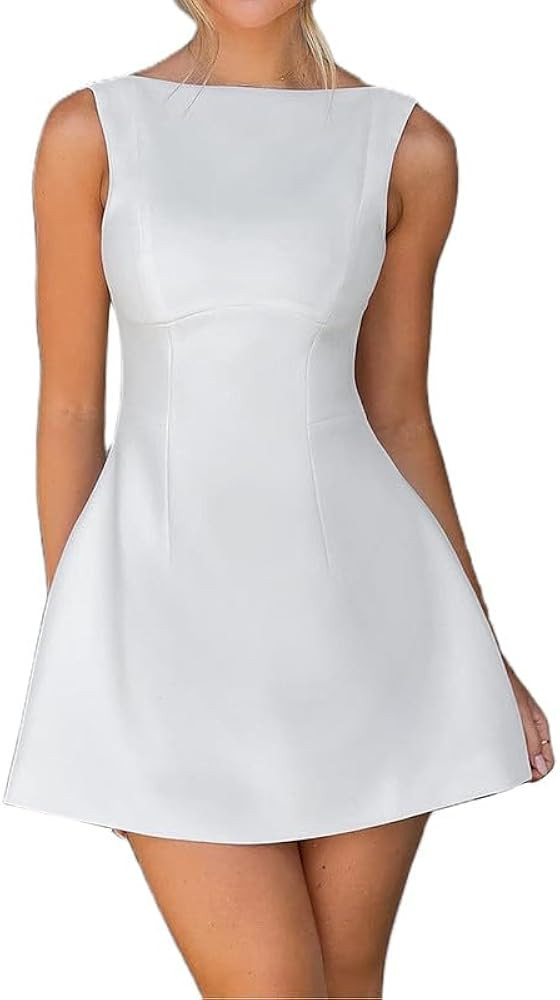 Women Cap Sleeve Mini Dress A-Line Elegant Formal Party Short Dress with Pockets | Amazon (US)