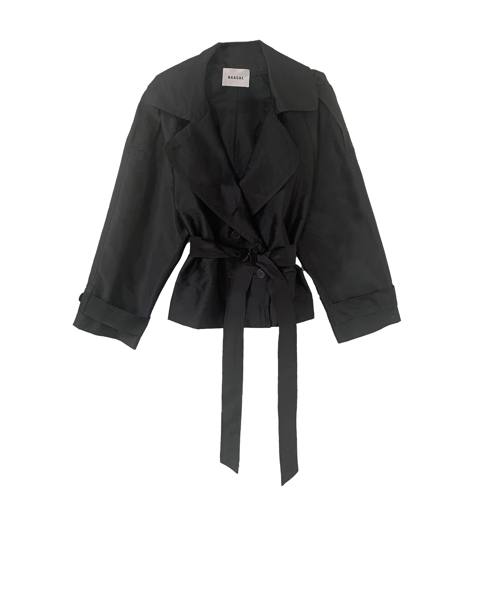 Julia Short Trench Coat- Black Dupioni | BAACAL Limited, LLC