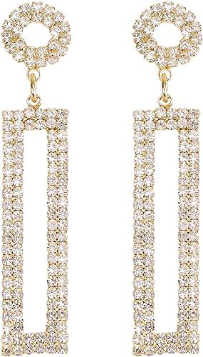 Legitta Rhinestone Long Drop Earrings Statement Rectangle Dangle with Circle Studs Fashion Jewelr... | Amazon (US)