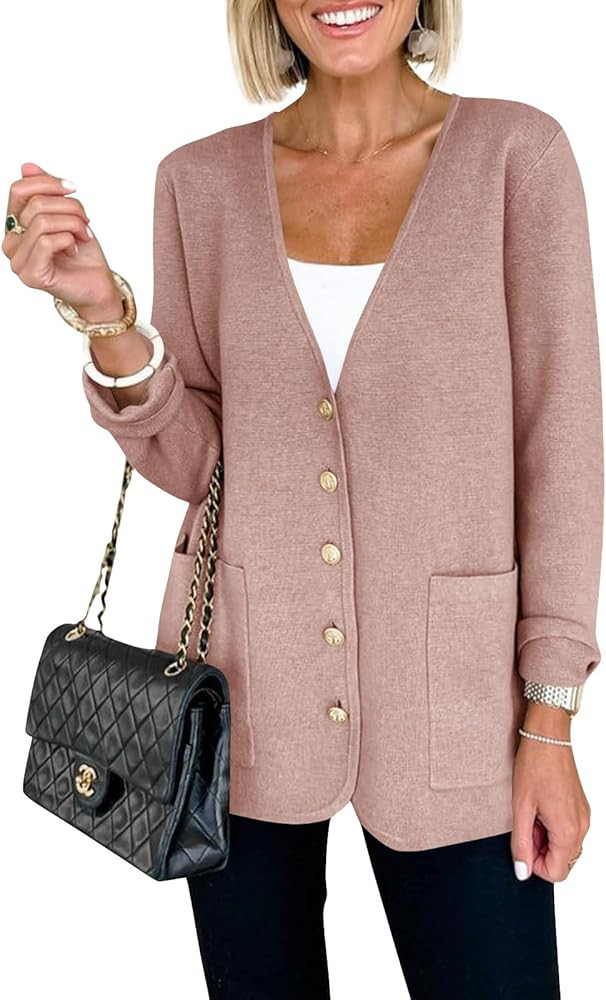 Saodimallsu Womens V Neck Cardigan Button Loose Knit Sweater Blazer Open Front Elegant Cardigans ... | Amazon (US)