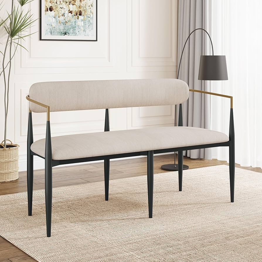 55" Metal Loveseat Settee,Modern Upholstered Sofa with Iron Frame,Upholstered Plush Seating,Gold ... | Amazon (US)