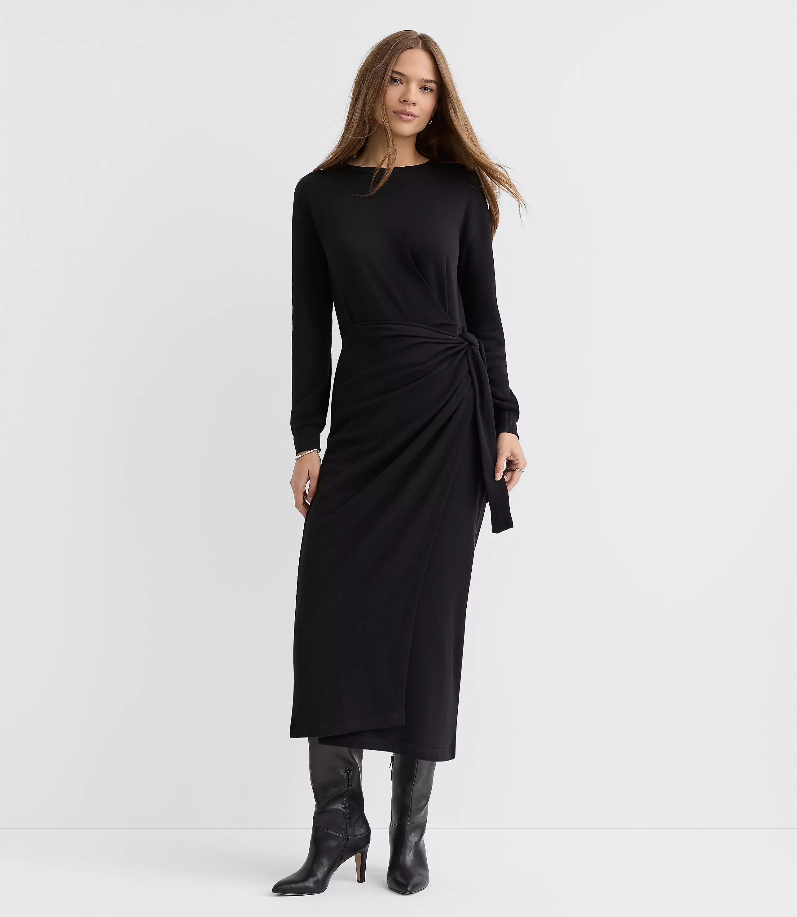 Terry Side Pleated Midi Wrap Dress | LOFT