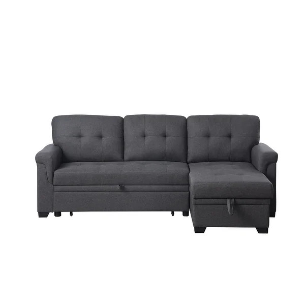 Lucca 84-inch Reversible Sleeper Sectional Sofa with Storage Chaise - 84"W x 54"D x 35"H - Dark G... | Bed Bath & Beyond