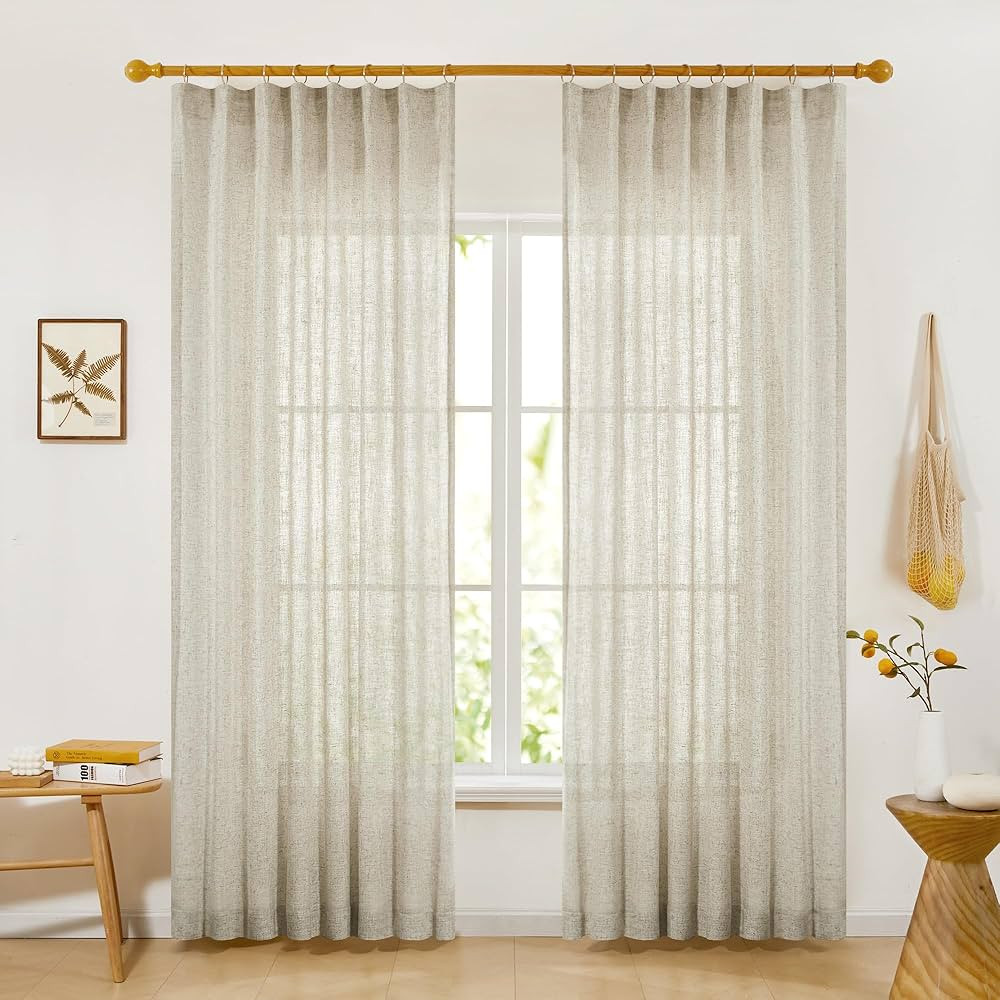 Deconovo Linen Sheer Curtains for Living Room, Semi Sheer Curtains 84 Inches Long, Sliding Door C... | Amazon (US)