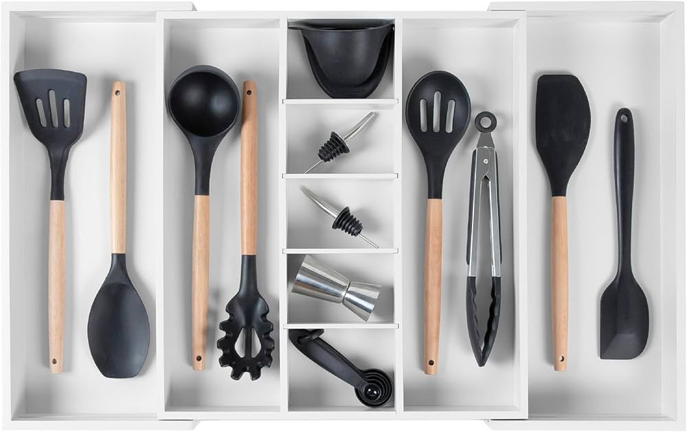 Adjustable Kitchen Drawer Organizer for Utensils and Junk, Expandable 16 to 28 Inches Wide, 9 Com... | Amazon (US)
