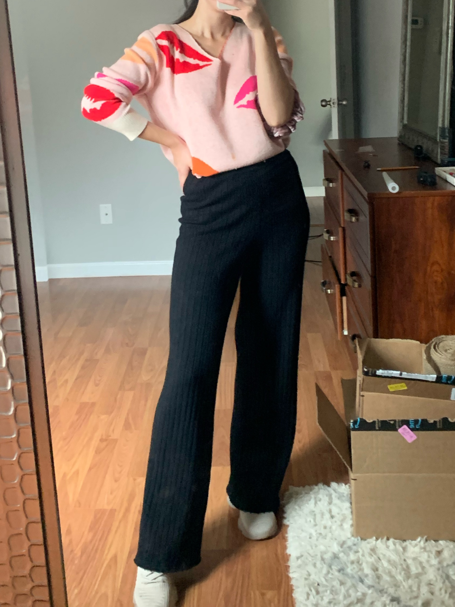 Cozy fall clothing 
Love these kiss sweater. It’s the perfect cuteness and comfort. As well as these black ribbed pants for a very comfy and stylish casual day. 

#LTKunder50 #LTKstyletip #LTKSeasonal