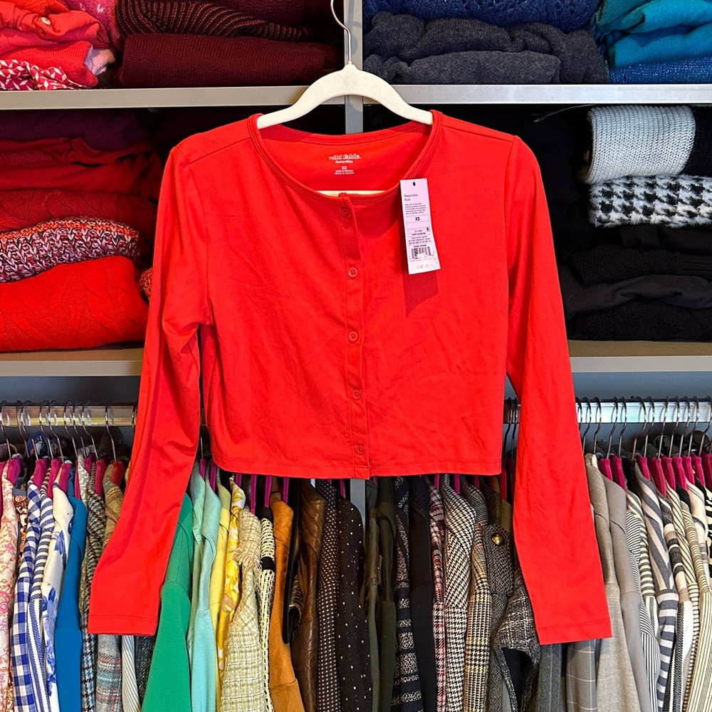 Wild Fable red long sleeve front button closure cropped cardigan size XS NWT | Poshmark