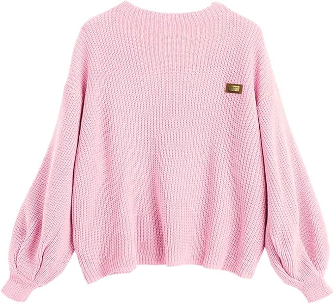 ZAFUL Women's Loose Sweater, Crew Neck Lantern Sleeve Casual Pullover Oversized Knitted Jumper To... | Amazon (US)