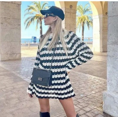 ZARA Striped Pointelle Knit Sweater Jumper (dress)  3859/115 Size M BNWT | eBay US