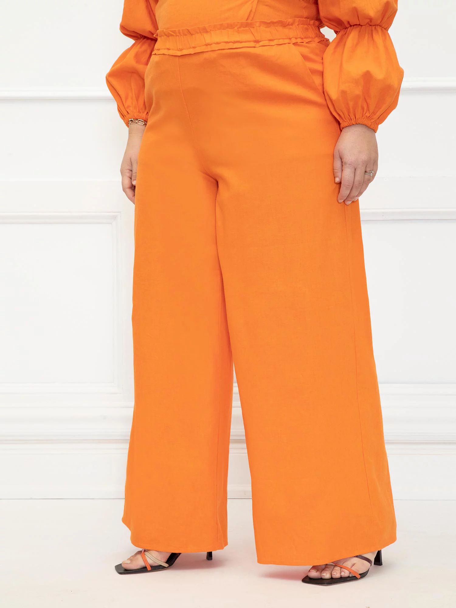 ELOQUII Elements Women's Plus Size Linen Wide Leg Pants - Walmart.com | Walmart (US)