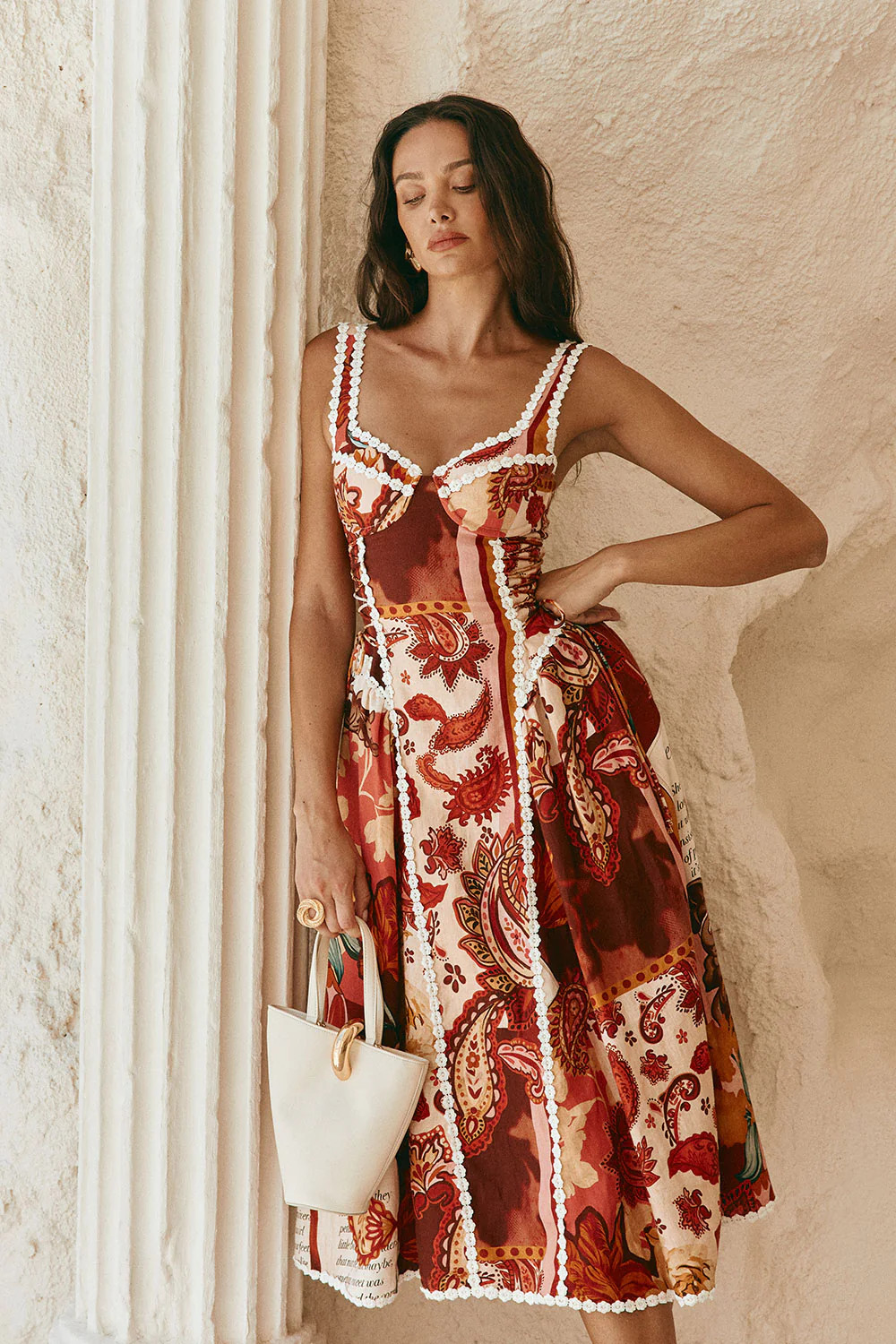 Red Floral Barocca Print Sweetheart Maxi Alessa Dress | Sabo Skirt AU