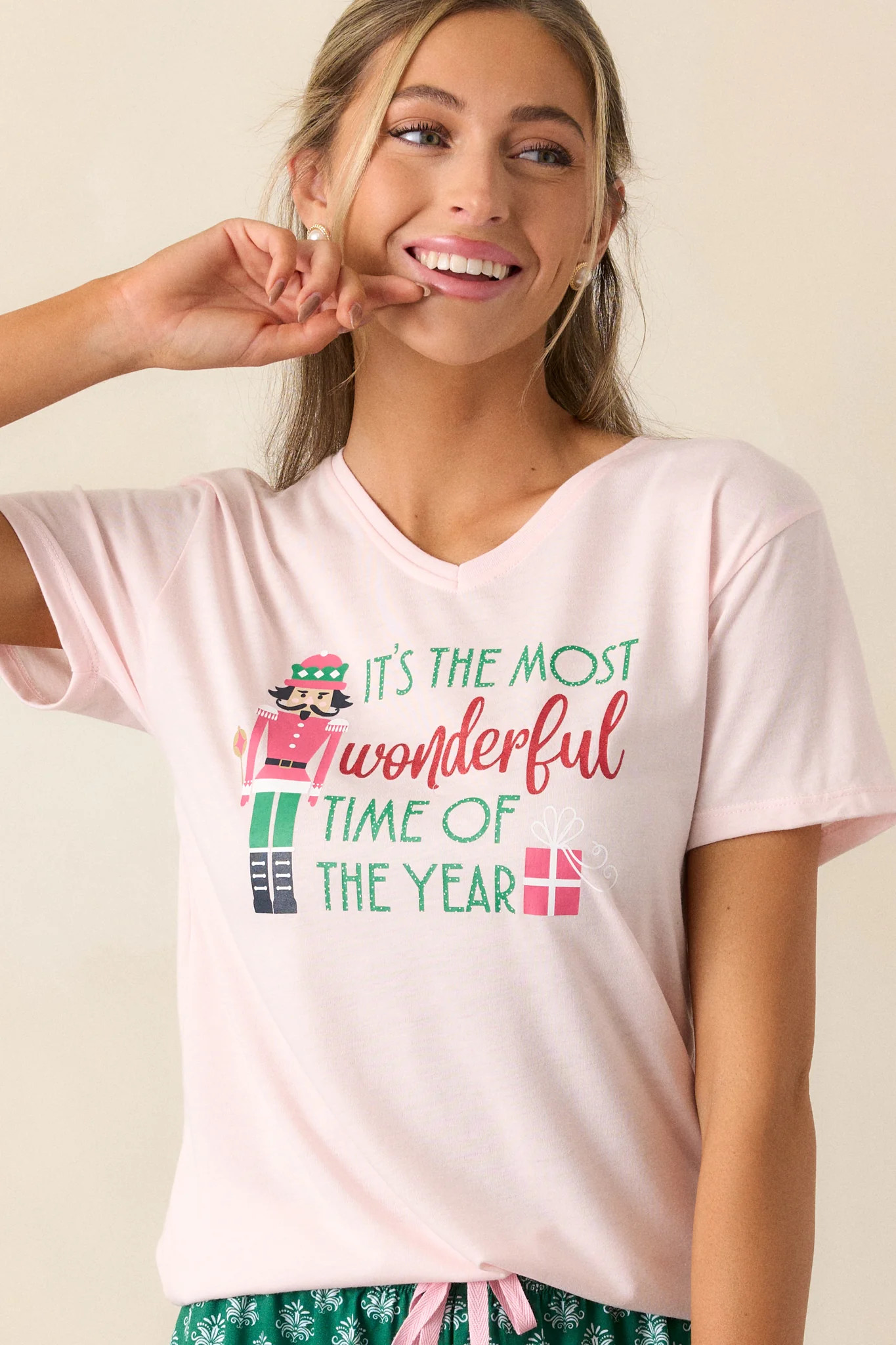 Most Wonderful Time Light Pink Pajama Top | Red Dress