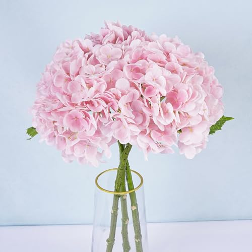 YOUNGLEAVES Pink Hydrangea Artificial Flowers 3 Pcs 21" Latex Real Touch Hydrangea Flowers faux hydrangea flowers fake flowers for Home Party Floral Arrangements Bouquets Centerpieces Wedding Decor | Amazon (US)