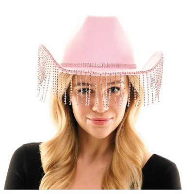 Morris Costumes Pink Cowboy Hat with Rhinestone Fringe Halloween Costume Headwear - Pink One Size | Target