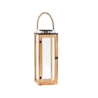 22 in. Wood and Glass Outdoor Patio Lantern with Rope Handle | The Home Depot