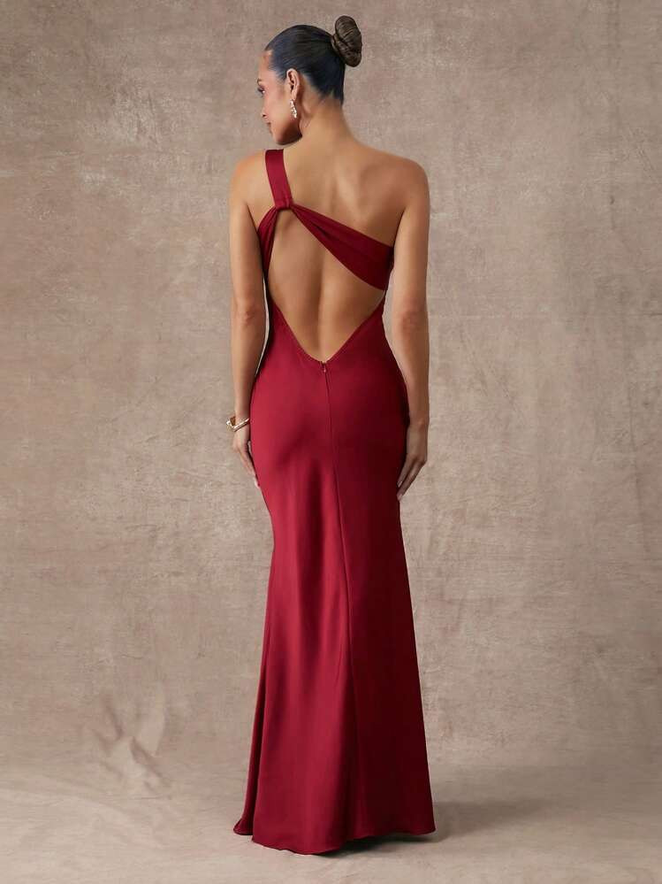 Silquee Vestido ajustado de mujer de un solo color sin mangas con espalda abierta y borde con pli... | SHEIN