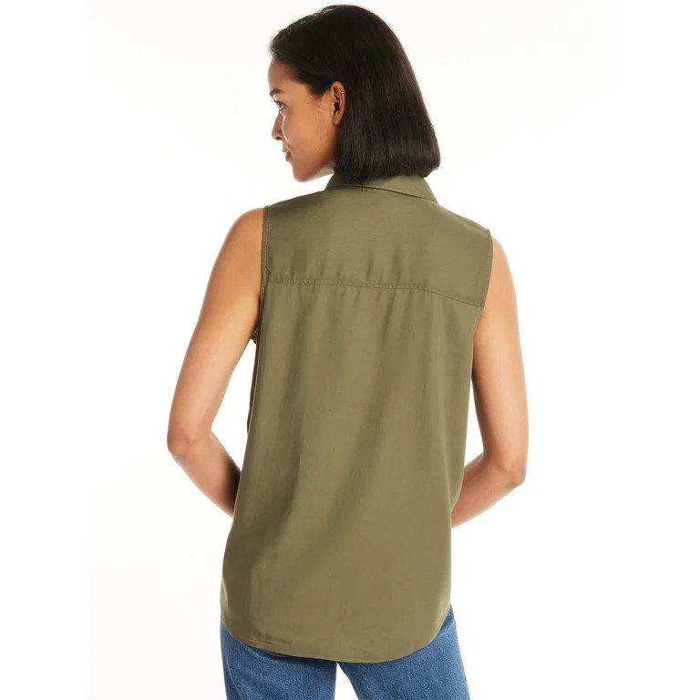 Time and Tru Sleeveless Button Down Shirt, Sizes XS-XXXL | Walmart (US)